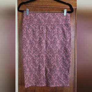 LuLaRoe Pink and Black Lace Pencil Skirt